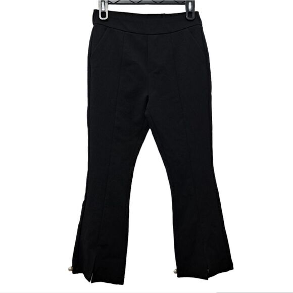 Vega Vesture Pearls Beaded Split Hem Flare Leg Cropped Pants Size 27 Black - Picture 4 of 14